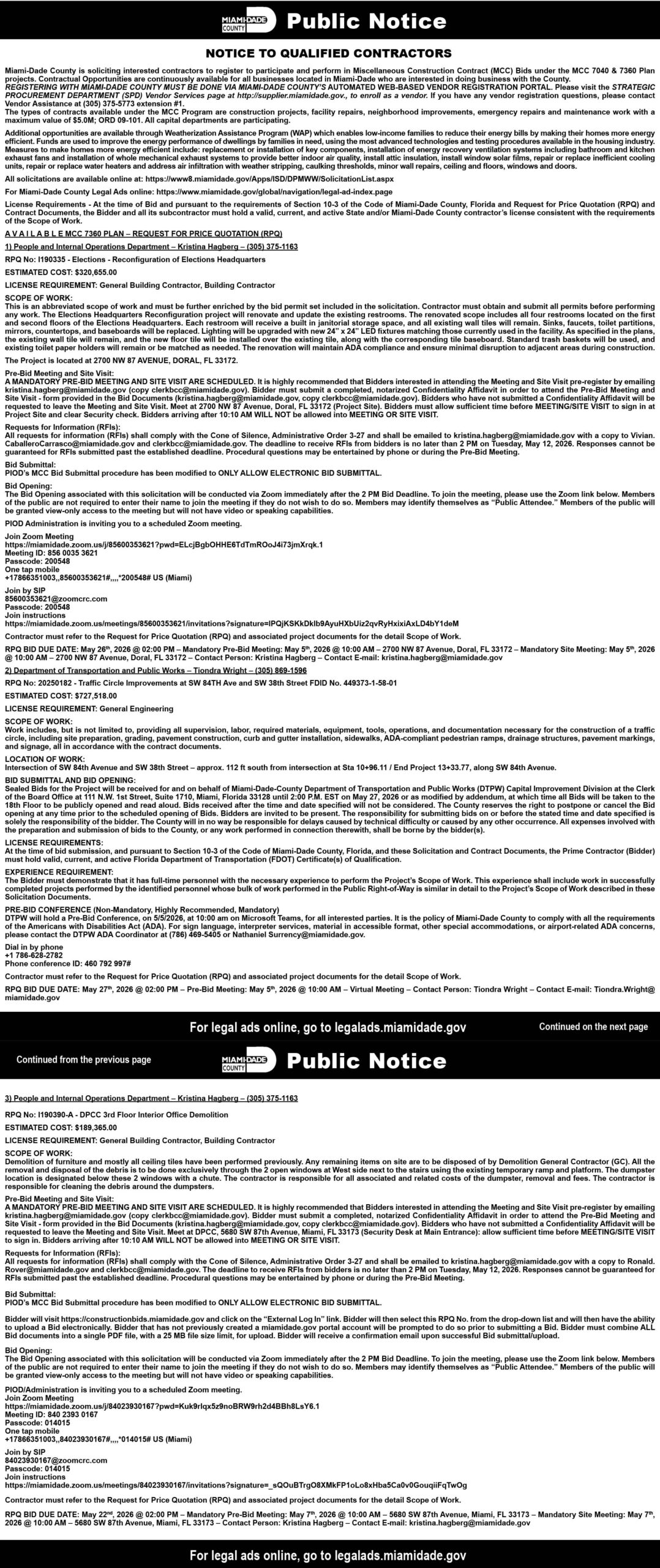 Public notice, Miami Today Legals