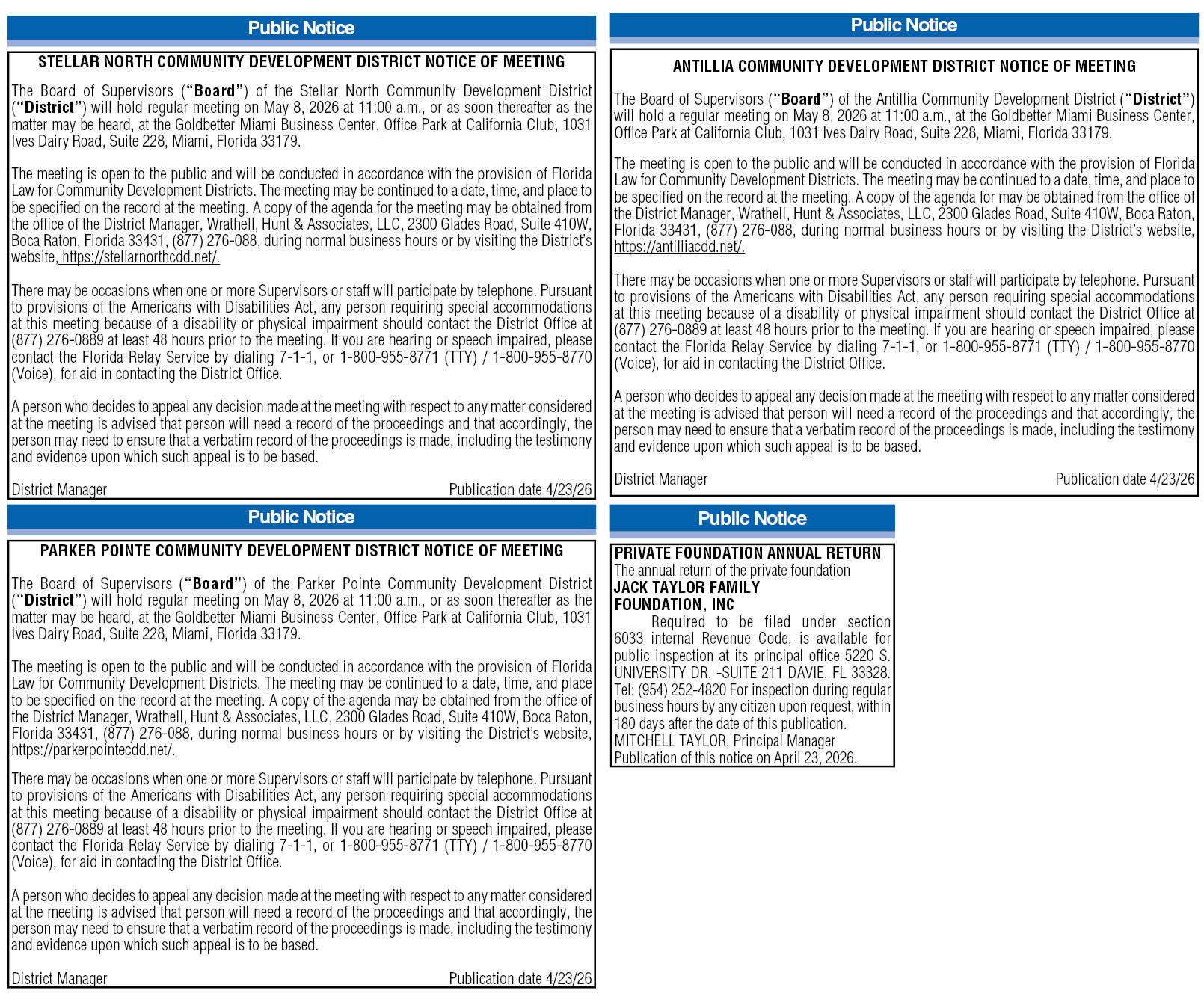 Public Notice, Miami Today Legals