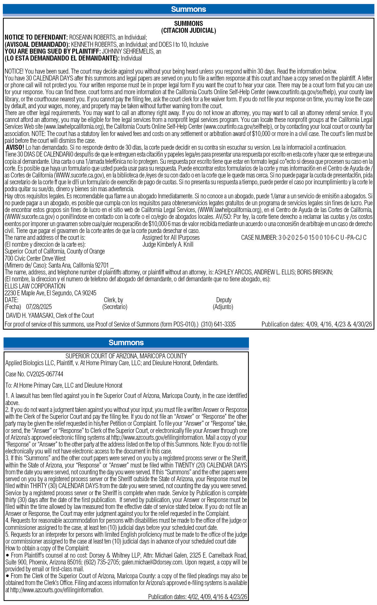 Summons, Miami Today Legals